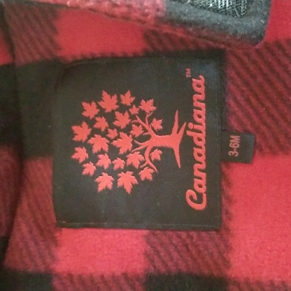 Canadiana snowsuit 3-6m. Grey w red and black plaid hood. - Picture 3 of 4